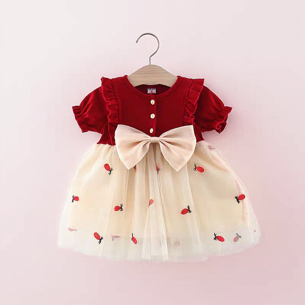 🍓 Cute Bunny Strawberry Baby Girl Party Dress 🎀