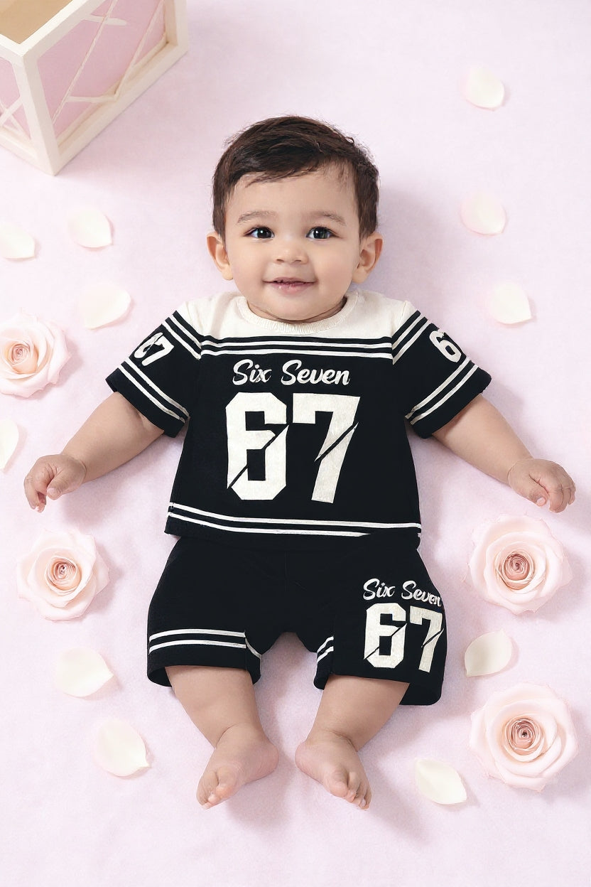 Cute Six Seven 67 Kids Summer Co-Ord Set | Soft Cotton T-Shirt & Shorts Outfit for Boys & Girls