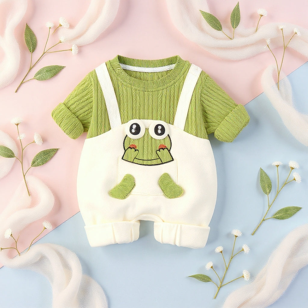 Little Frog Summer Baby Romper – Cute Green Cotton Outfit for Babies 🐸☀️ (C