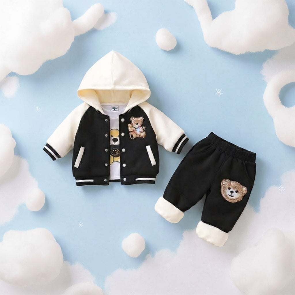 🧸 Cute Teddy Hoodie Boys 3-Piece Co-ord Set 👕✨