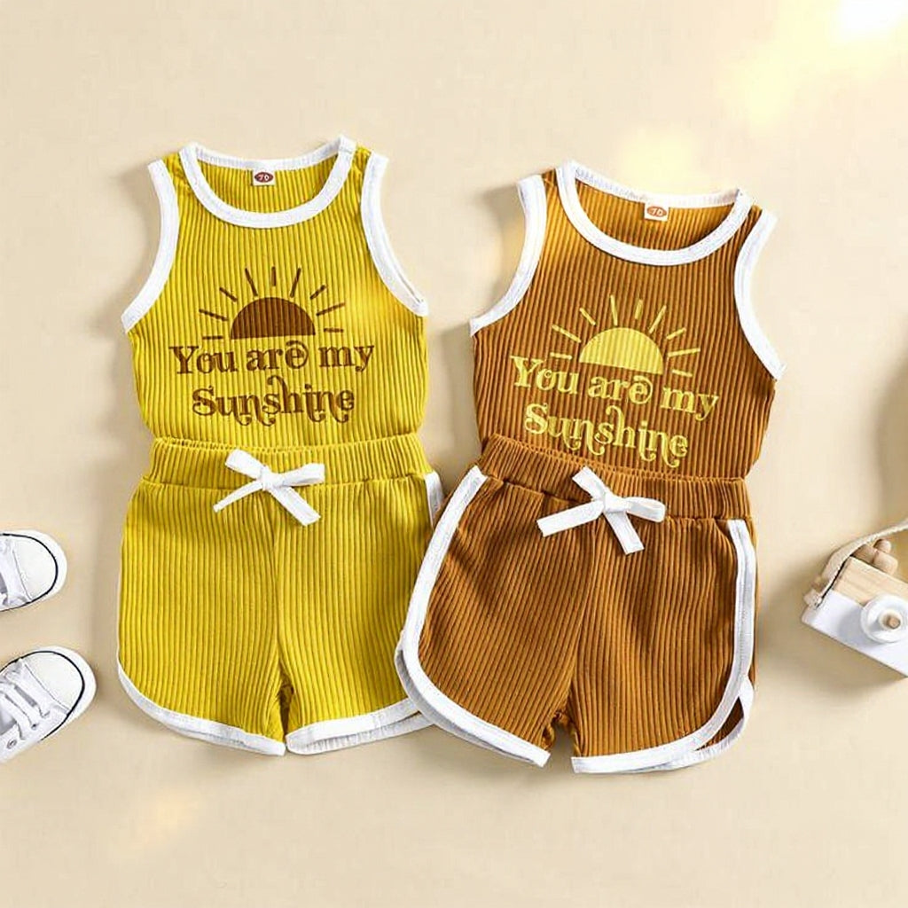 ✨ Sunshine Ribbed Kids Summer Co-Ord Set ☀️ | Soft Cotton Sleeveless Top & Shorts for Baby Boys & Girls (0-5 Years)