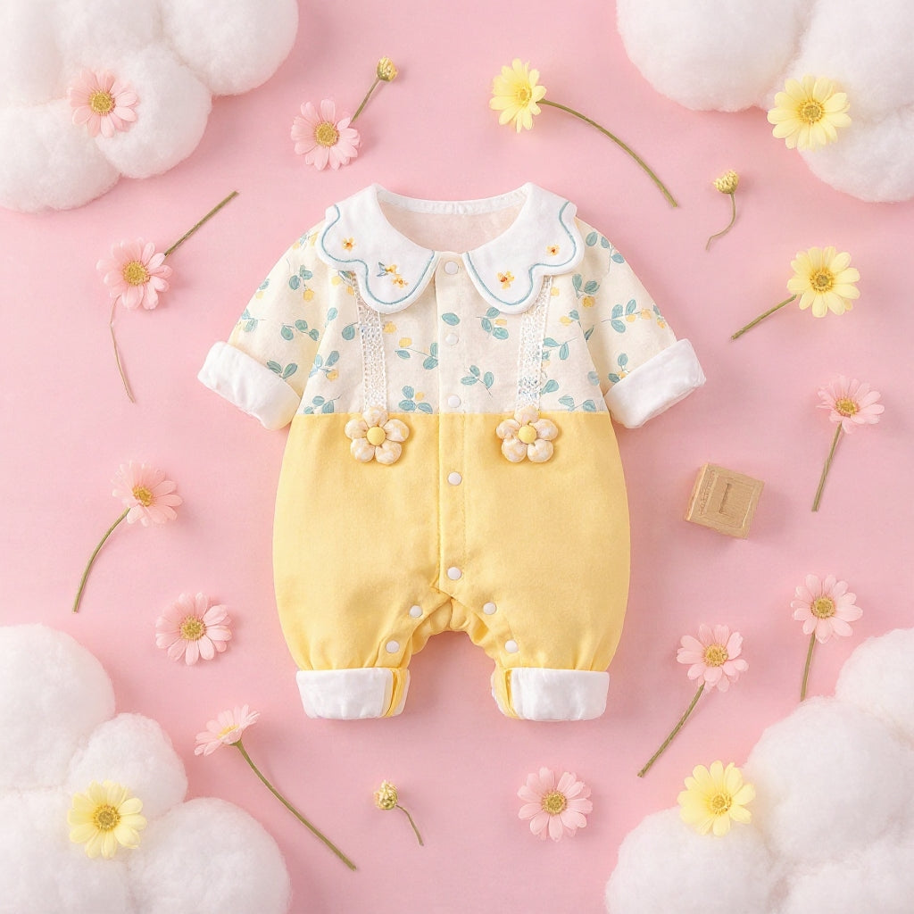 Sunshine Blossom Baby Romper – Soft Summer Floral Cotton Outfit for Girls 🌼👶