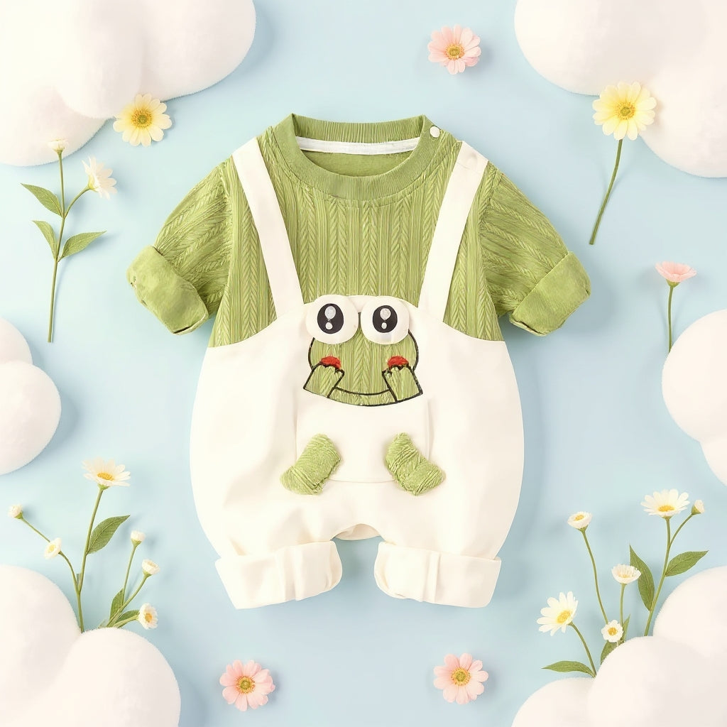 Little Frog Summer Baby Romper – Cute Green Cotton Outfit for Babies 🐸☀️