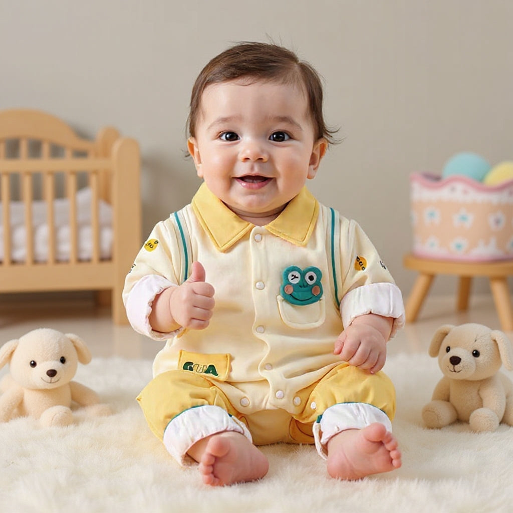 🐸 Cute Frog Baby Romper – Soft Cotton Jumpsuit 👶✨