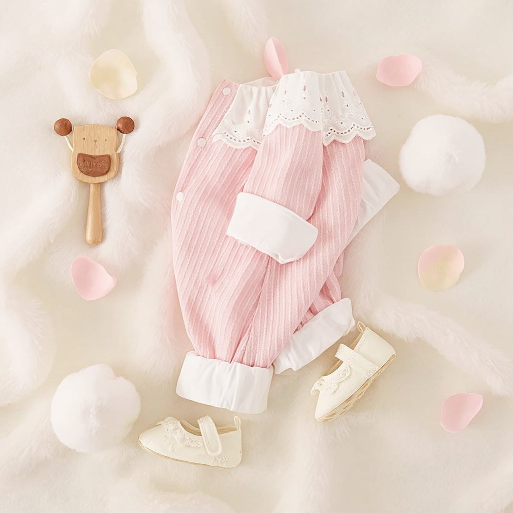 Summer Journey Baby Romper – Pink, Light Yellow & Beige Cute Teddy Cotton Outfit