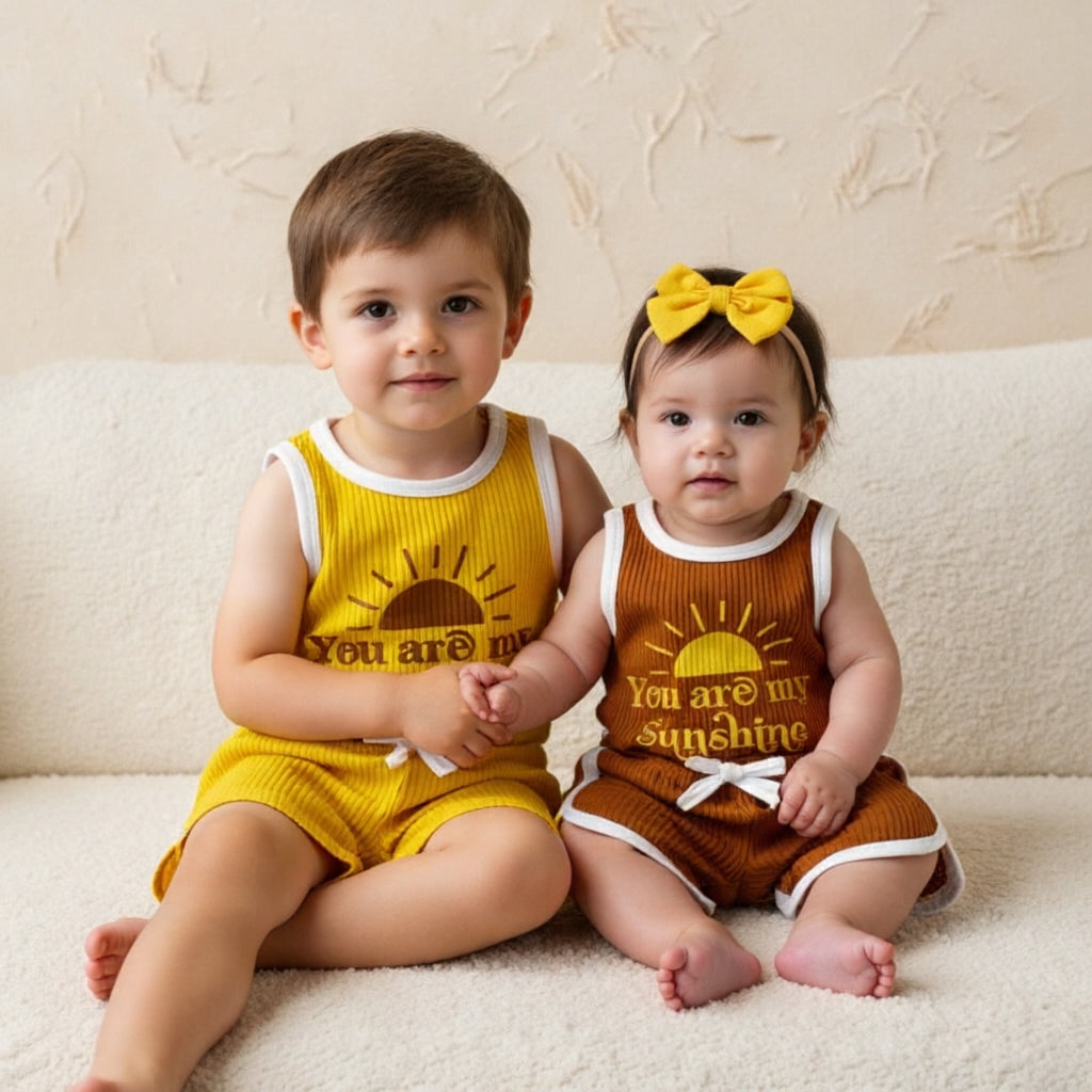 ✨ Sunshine Ribbed Kids Summer Co-Ord Set ☀️ | Soft Cotton Sleeveless Top & Shorts for Baby Boys & Girls (0-5 Years)