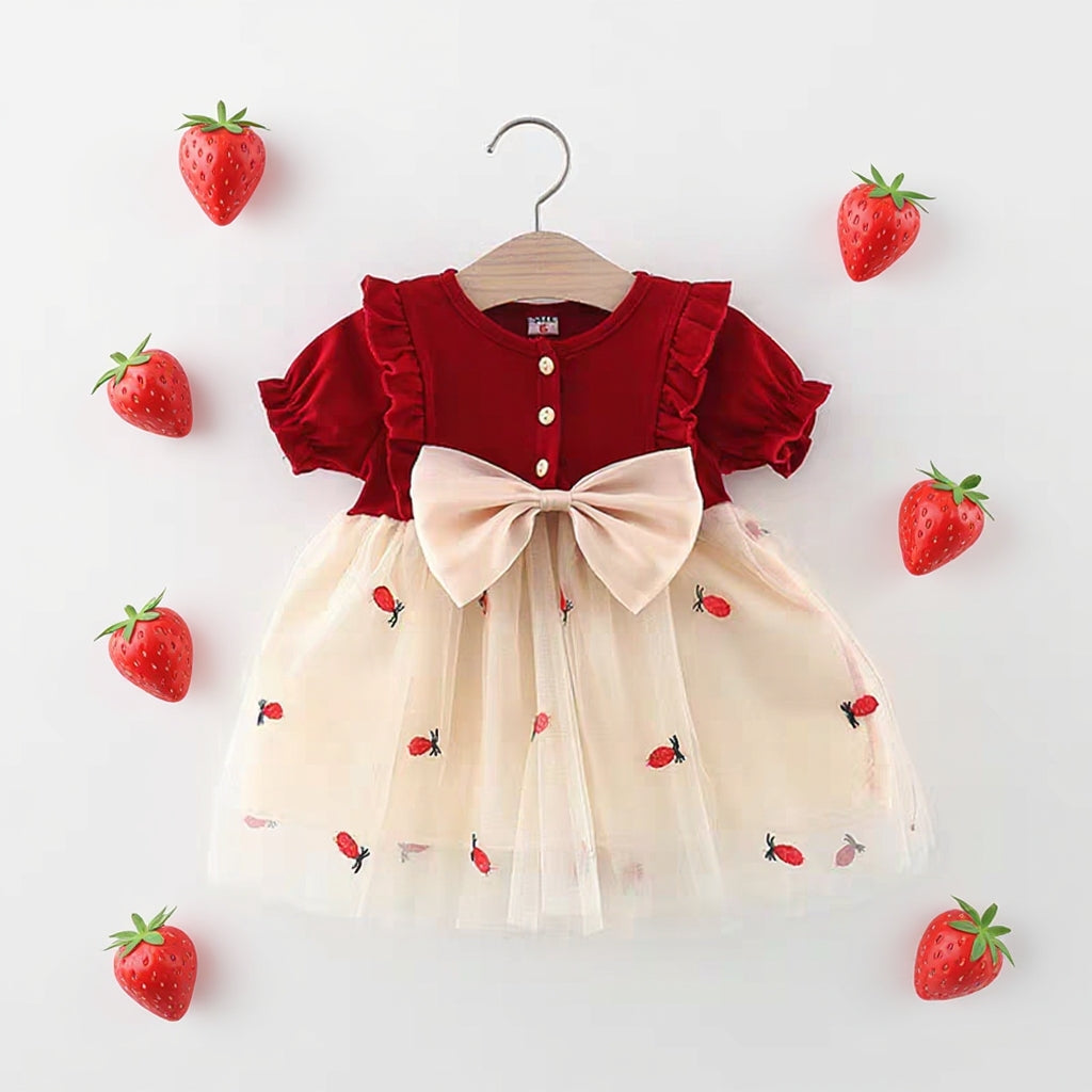 🍓 Cute Bunny Strawberry Baby Girl Party Dress 🎀