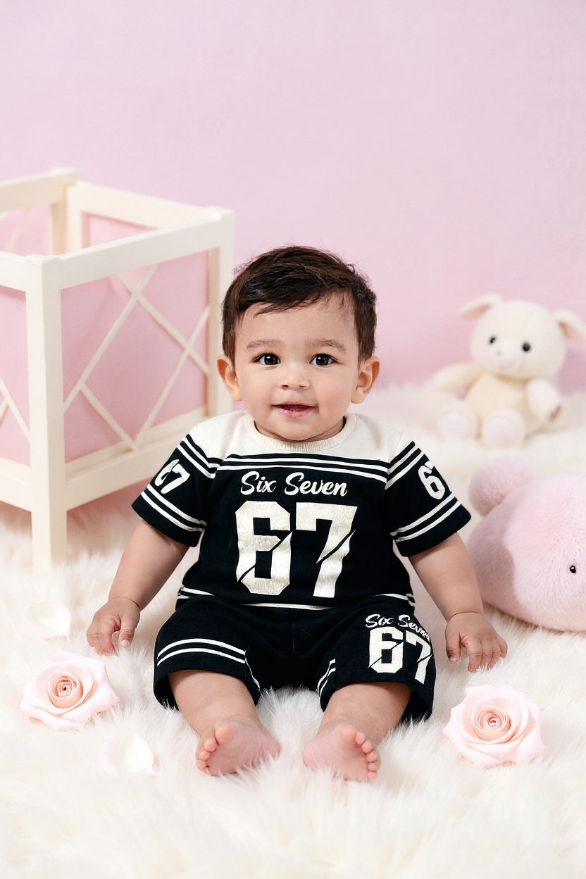 Cute Six Seven 67 Kids Summer Co-Ord Set | Soft Cotton T-Shirt & Shorts Outfit for Boys & Girls