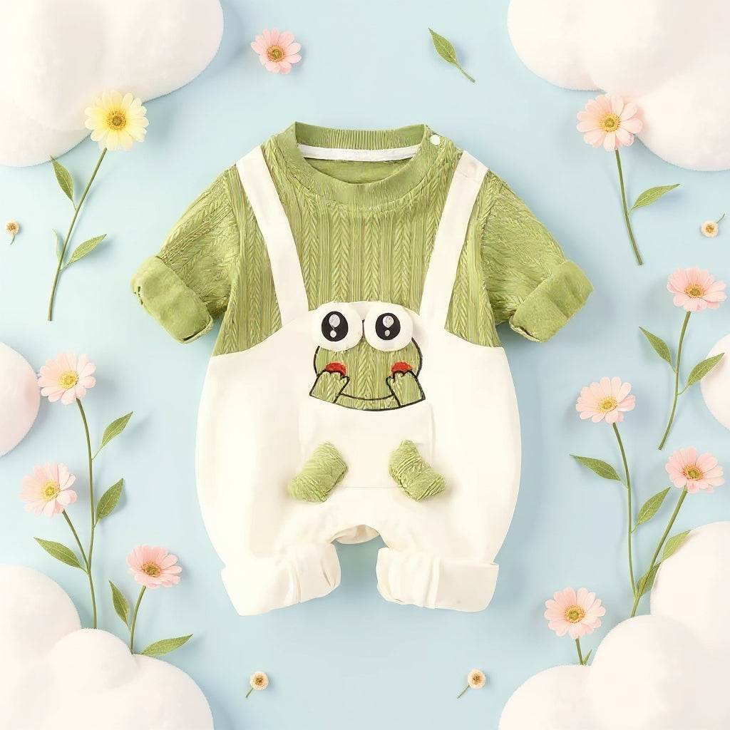 Little Frog Summer Baby Romper – Cute Green Cotton Outfit for Babies 🐸☀️