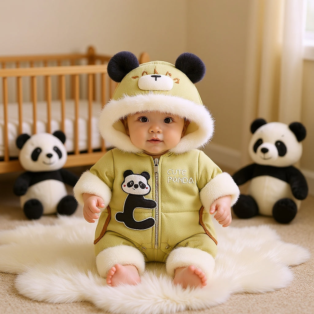 Premium 1-Piece "Cute Panda" Hooded Romper – Ultra-Soft All-Season Jumpsuit for Babies!