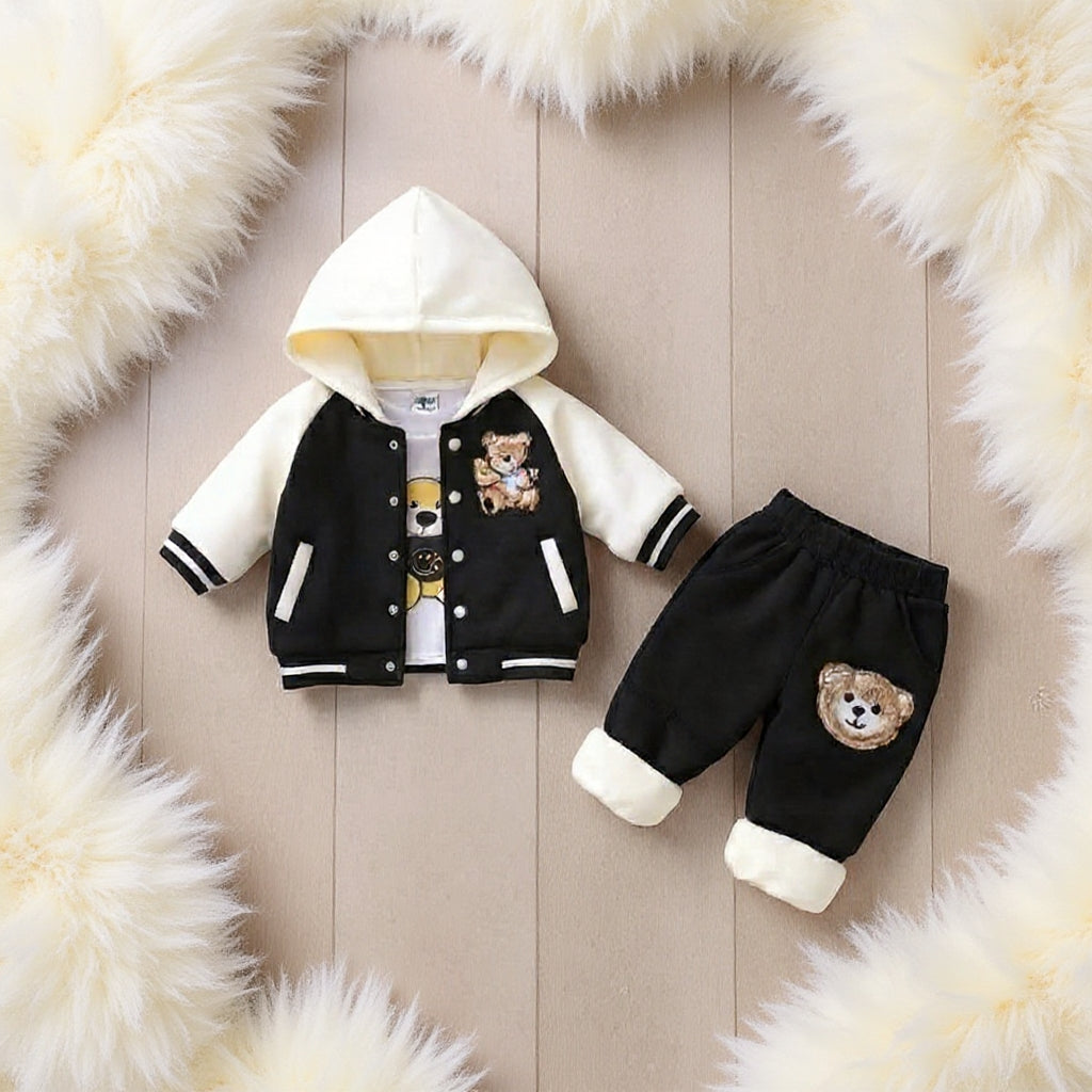 🧸 Cute Teddy Hoodie Boys 3-Piece Co-ord Set 👕✨