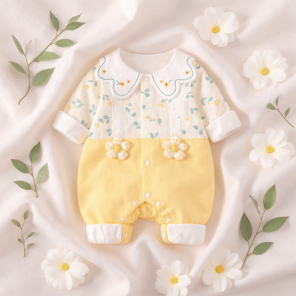 Sunshine Blossom Baby Romper – Soft Summer Floral Cotton Outfit for Girls 🌼👶