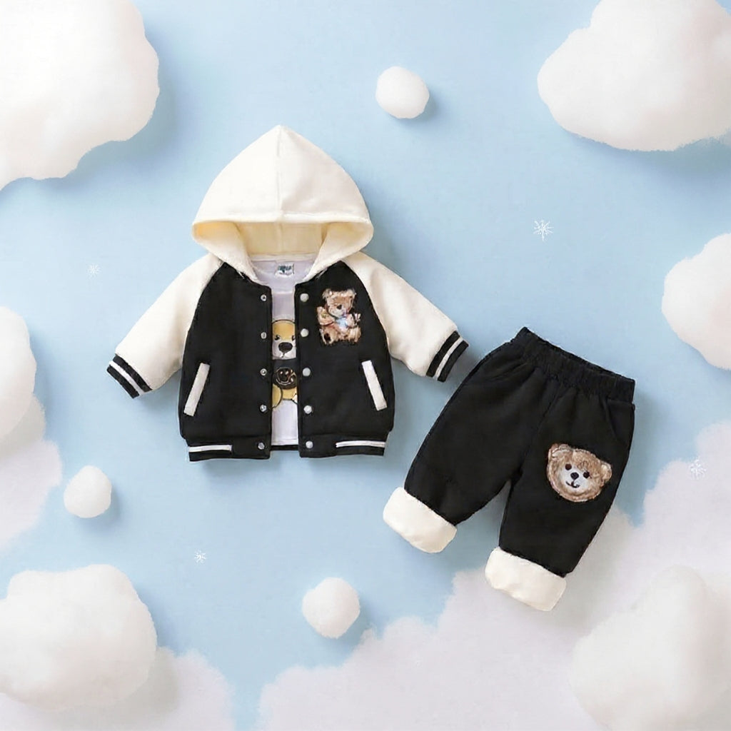🧸 Cute Teddy Hoodie Boys 3-Piece Co-ord Set 👕✨