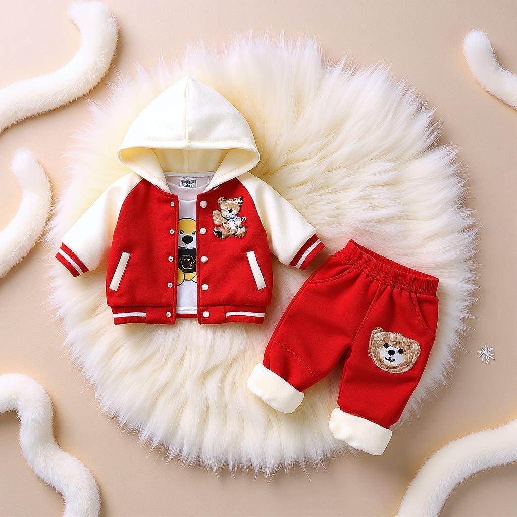 🧸 Cute Teddy Hoodie Boys 3-Piece Co-ord Set 👕✨