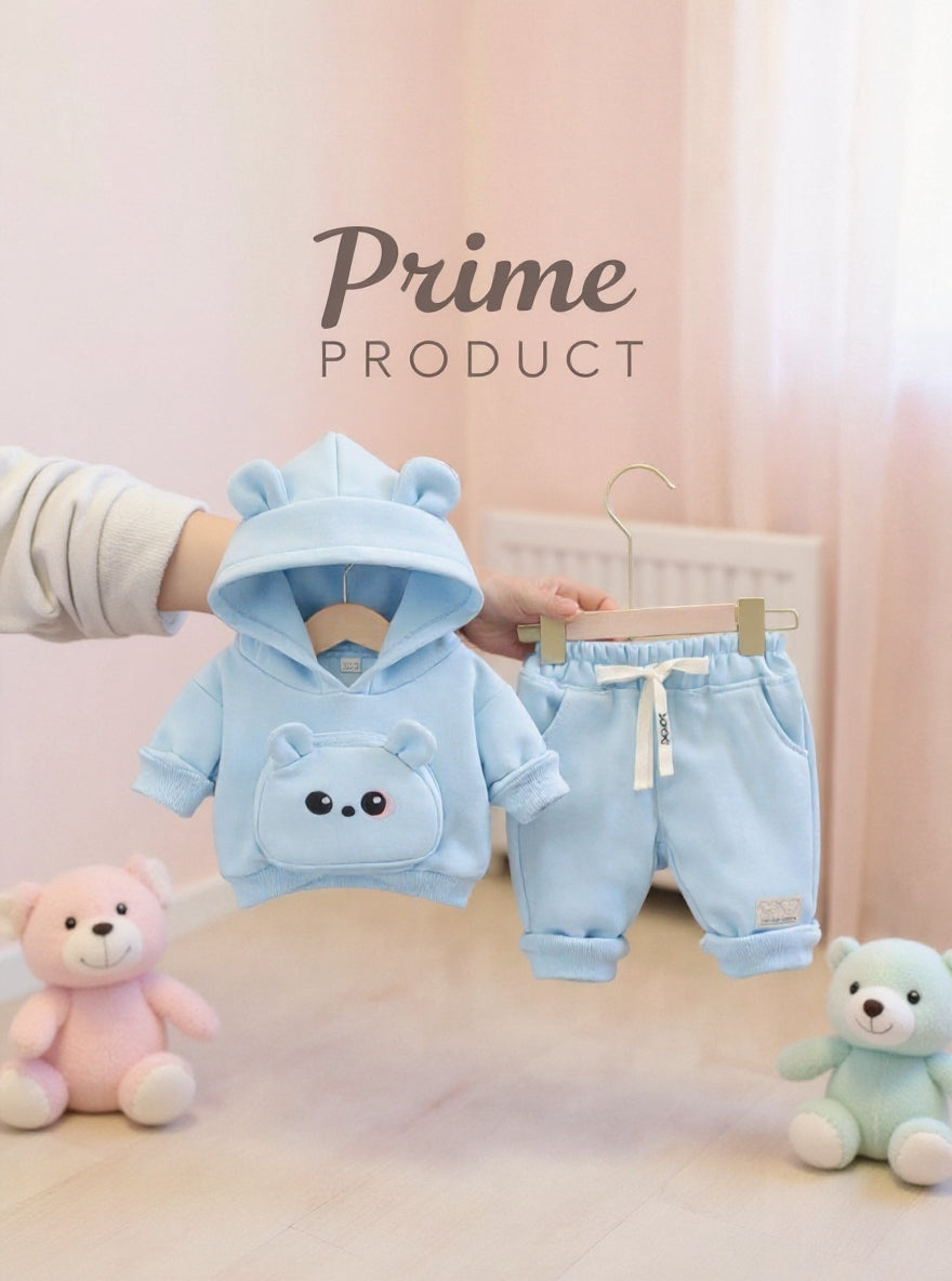 Little Cub Comfort: Premium Bear Hoodie & Jogger Set