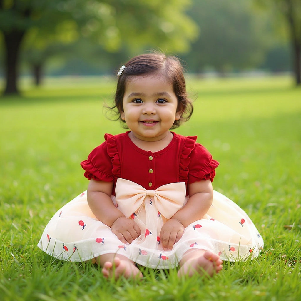 🍓 Cute Bunny Strawberry Baby Girl Party Dress 🎀