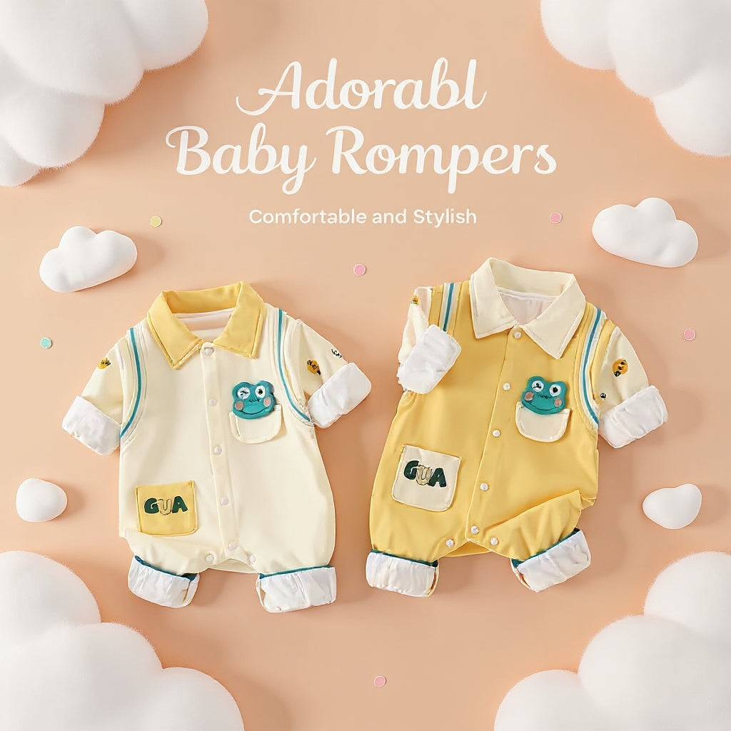 🐸 Cute Frog Baby Romper – Soft Cotton Jumpsuit 👶✨