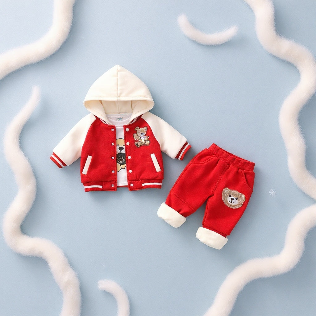 🧸 Cute Teddy Hoodie Boys 3-Piece Co-ord Set 👕✨