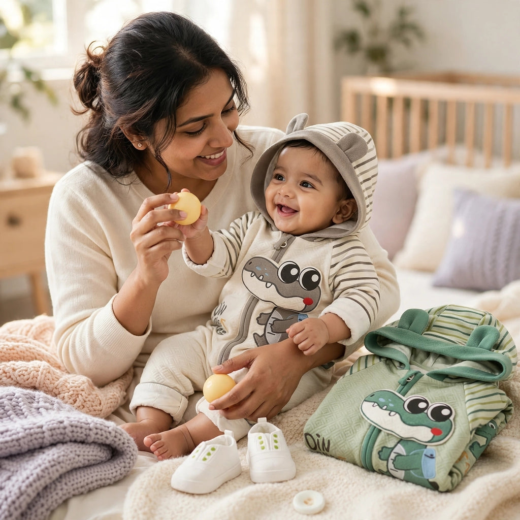 Baby Dino Crocodile Print Hooded Romper – Lightweight Summer Cotton Jumpsuit for Boys & Girls | Available in Green & Grey