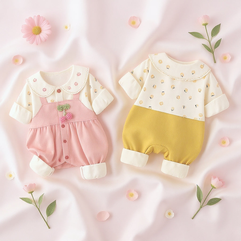 Cute Summer Baby Romper Set – Soft Cotton Floral & Pink Outfit 🌼
