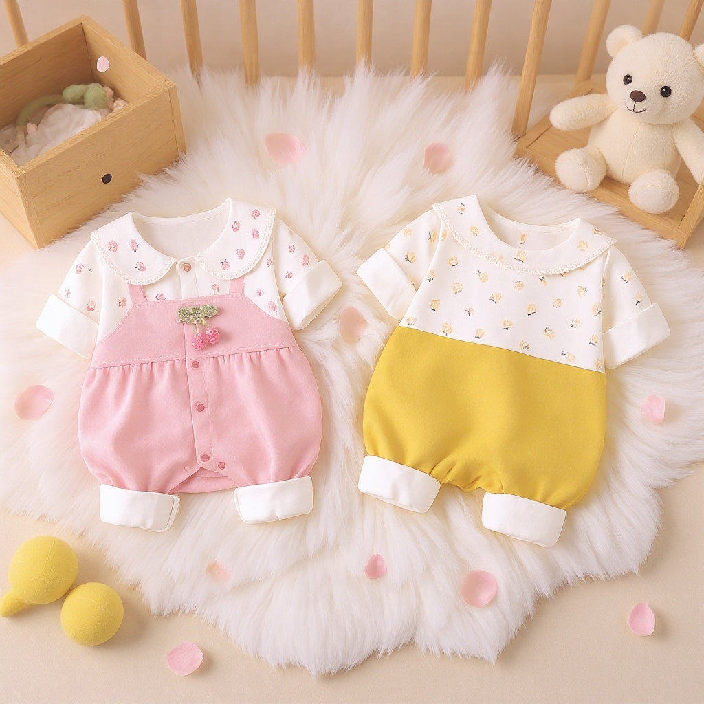 Cute Summer Baby Romper Set – Soft Cotton Floral & Pink Outfit 🌼