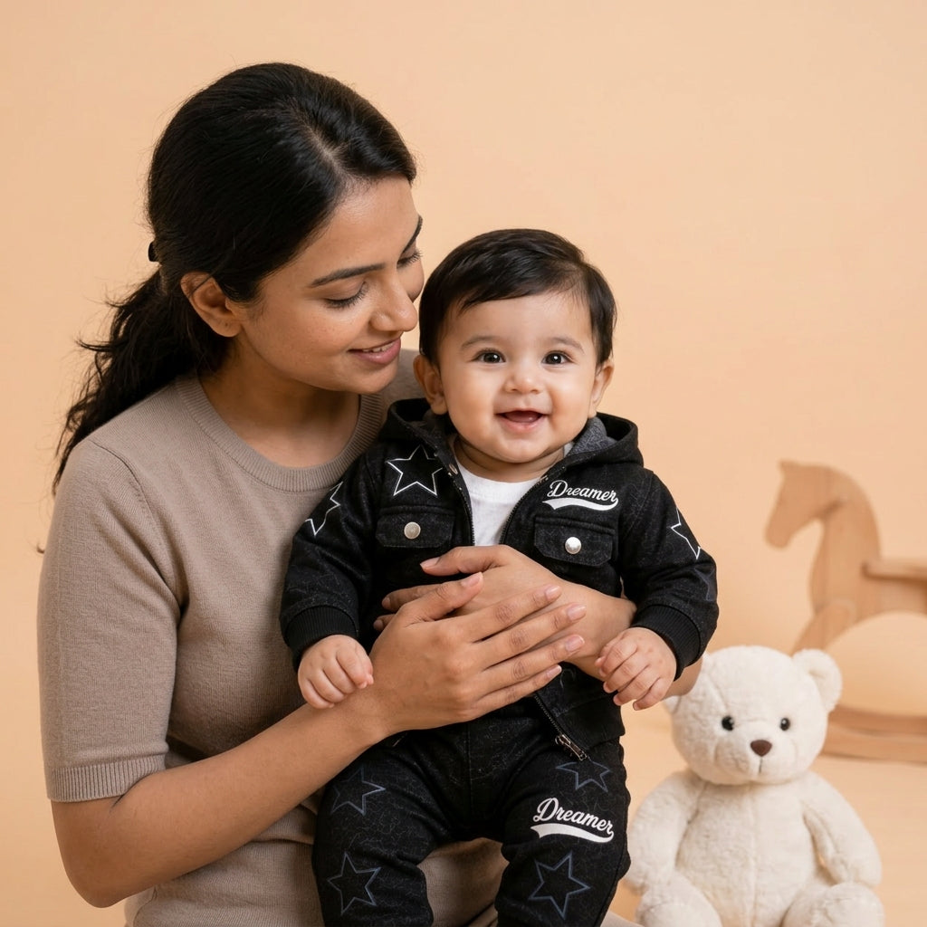 Dreamer Star Denim Jacket & Pants Set for Baby Boys 🌟 Premium 3-Piece Co-ord Set | 4 Colors Available