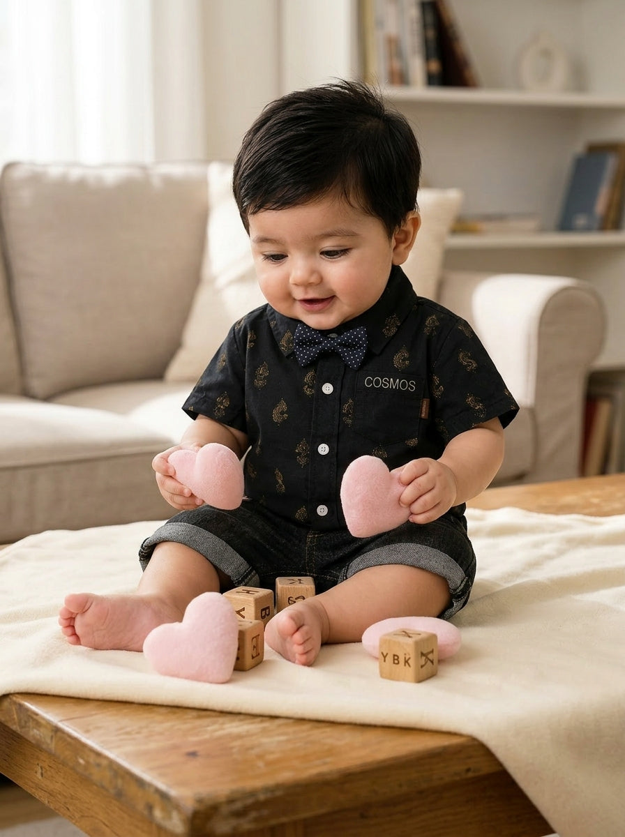 Baby Boys Formal Summer Outfit Set with Bow Tie & Shorts – Available in White, Black & Sky Blue