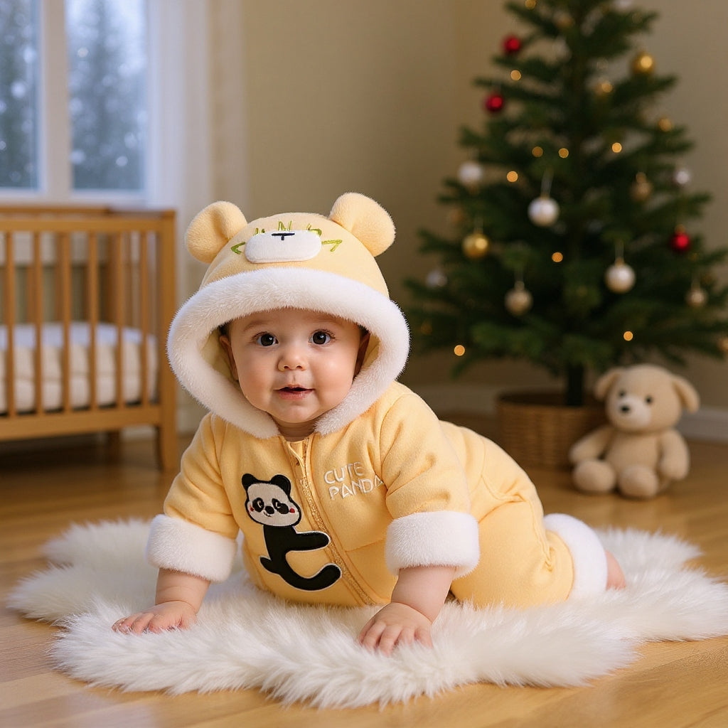 Premium 1-Piece "Cute Panda" Hooded Romper – Ultra-Soft All-Season Jumpsuit for Babies!