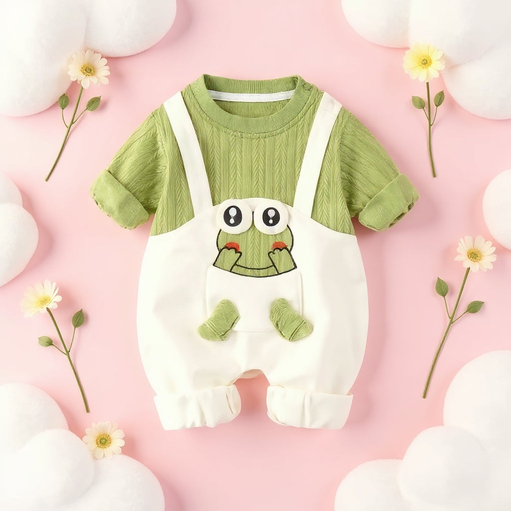 Little Frog Summer Baby Romper – Cute Green Cotton Outfit for Babies 🐸☀️