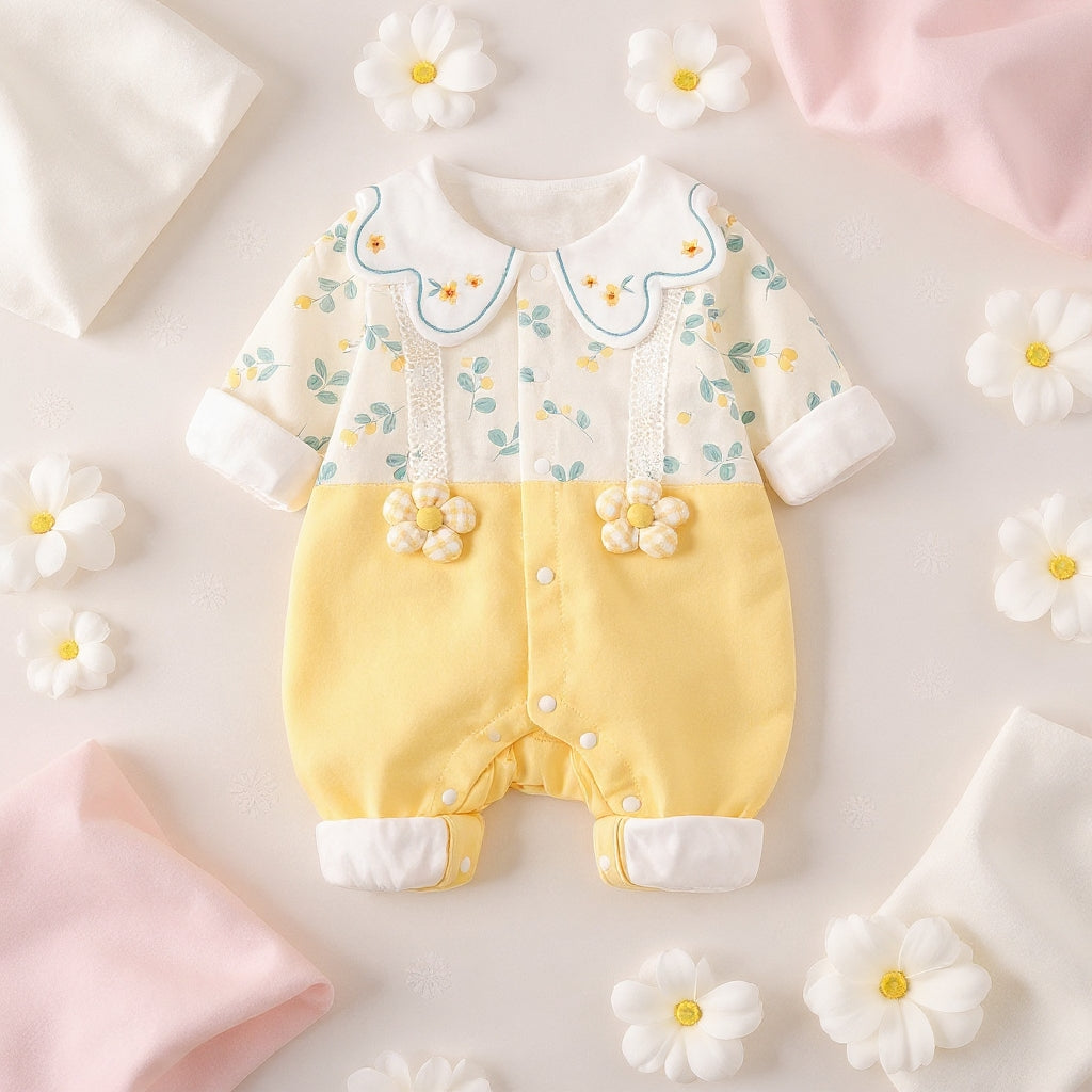Sunshine Blossom Baby Romper – Soft Summer Floral Cotton Outfit for Girls 🌼👶