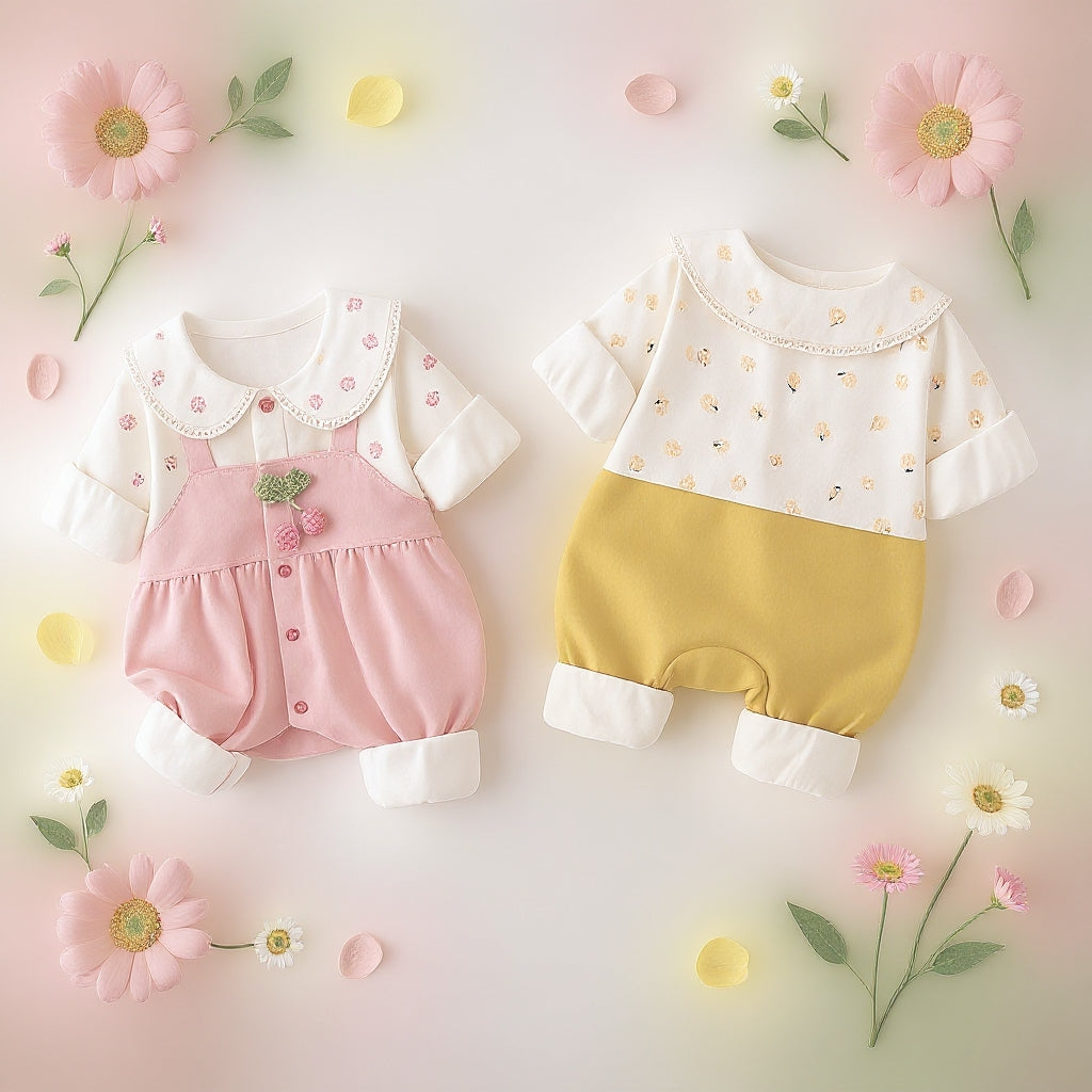 Cute Summer Baby Romper Set – Soft Cotton Floral & Pink Outfit 🌼