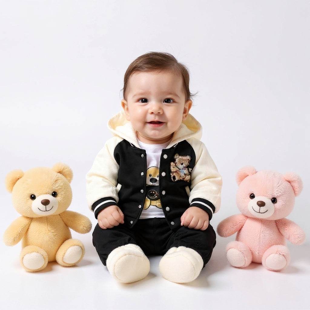 🧸 Cute Teddy Hoodie Boys 3-Piece Co-ord Set 👕✨