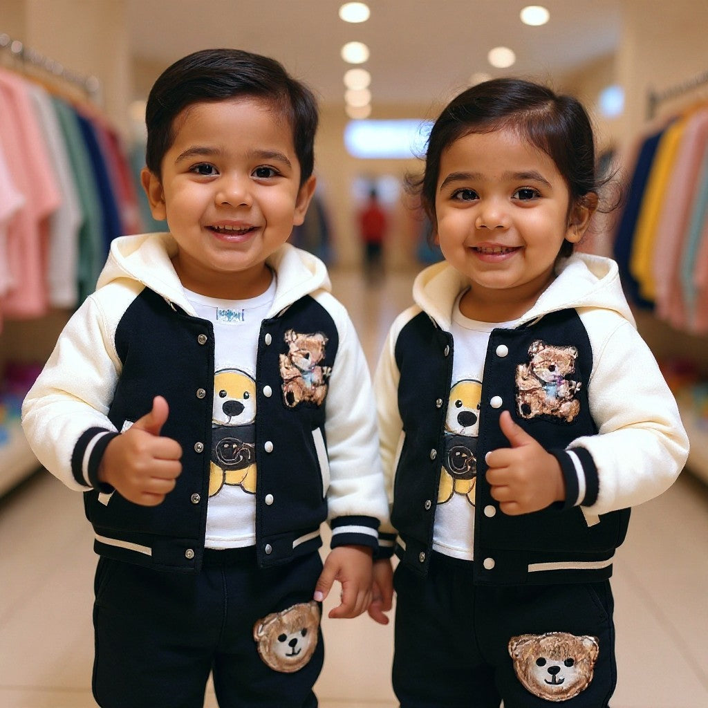 🧸 Cute Teddy Hoodie Boys 3-Piece Co-ord Set 👕✨