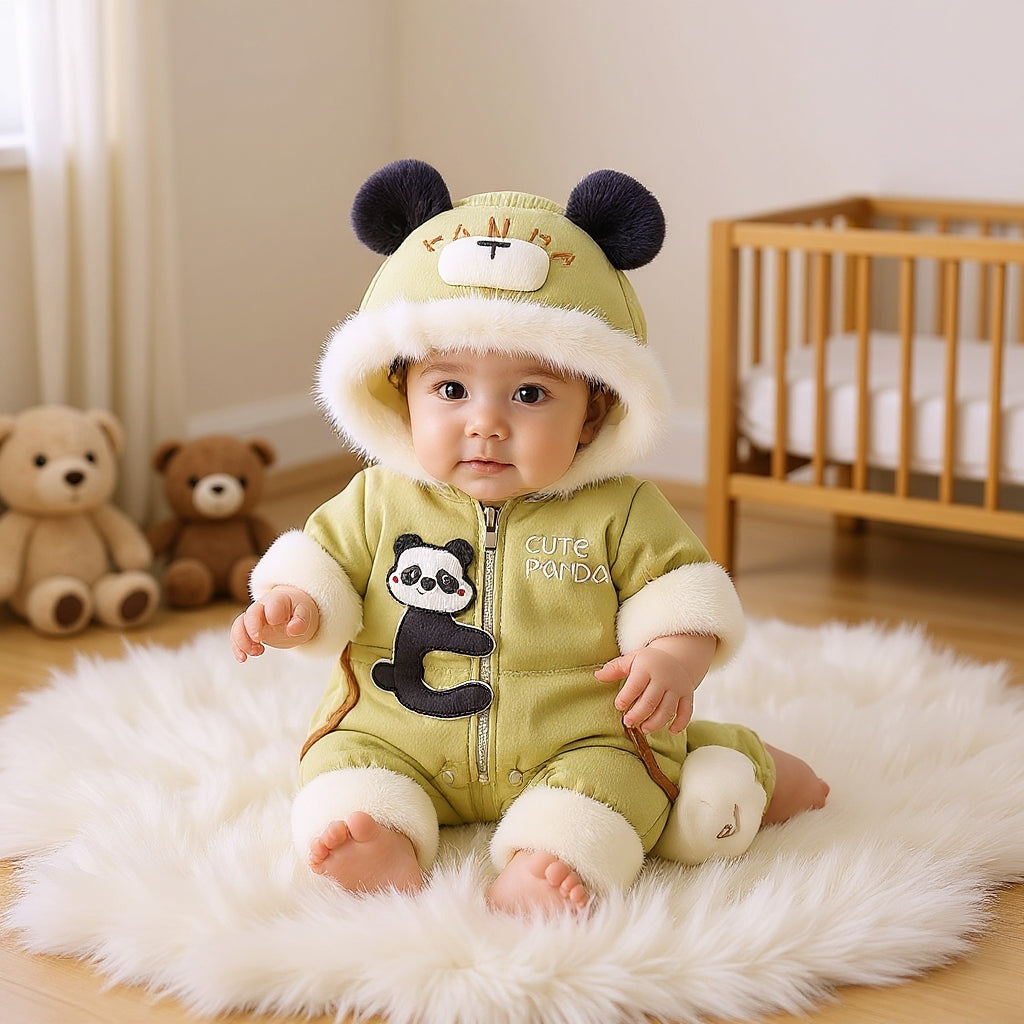Premium 1-Piece "Cute Panda" Hooded Romper – Ultra-Soft All-Season Jumpsuit for Babies!