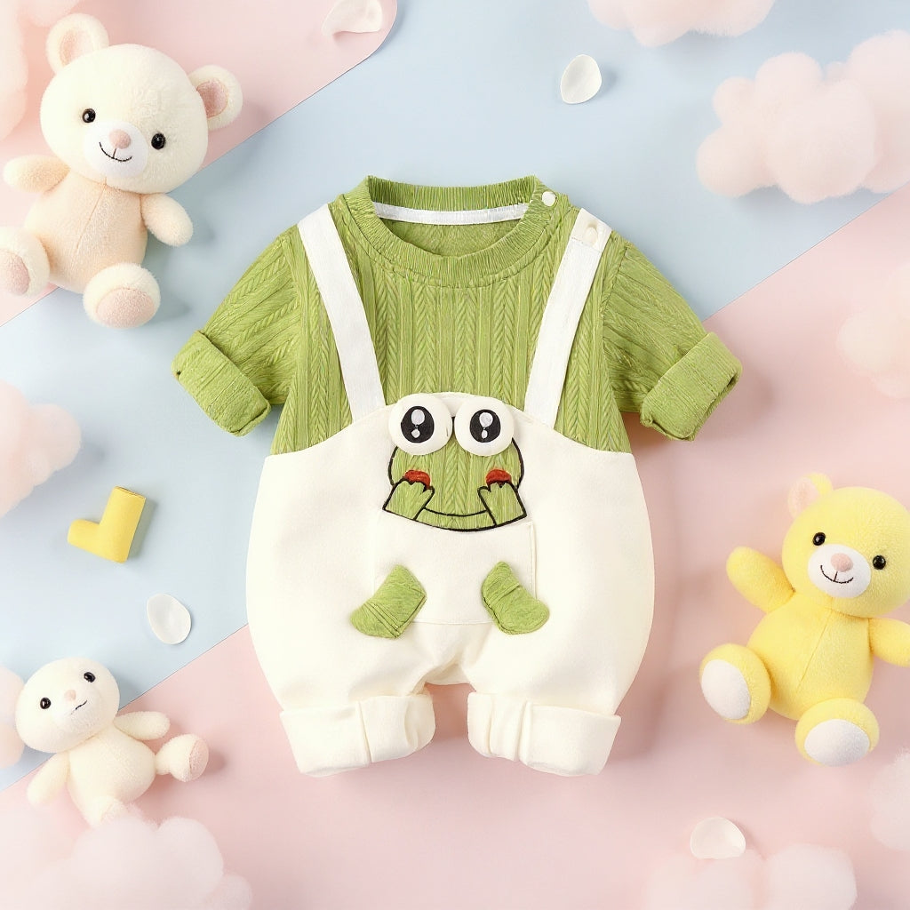 Little Frog Summer Baby Romper – Cute Green Cotton Outfit for Babies 🐸☀️