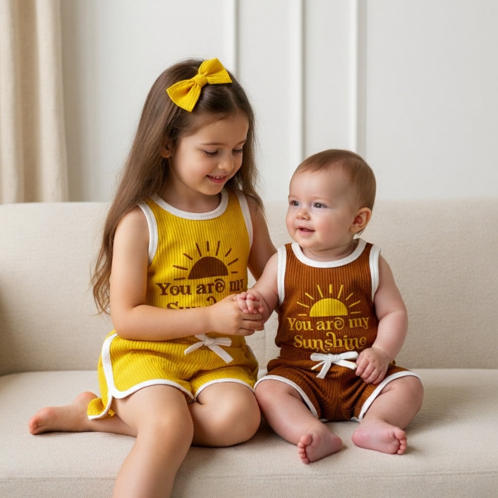 ✨ Sunshine Ribbed Kids Summer Co-Ord Set ☀️ | Soft Cotton Sleeveless Top & Shorts for Baby Boys & Girls (0-5 Years)