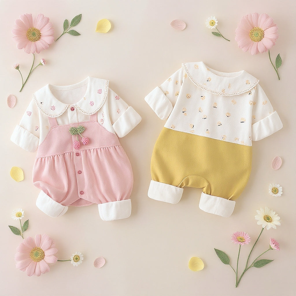 Cute Summer Baby Romper Set – Soft Cotton Floral & Pink Outfit 🌼