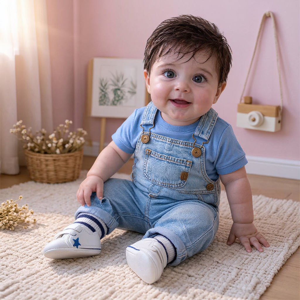 Baby Boy Denim Dungaree Set with Blue Tee 👶🩵