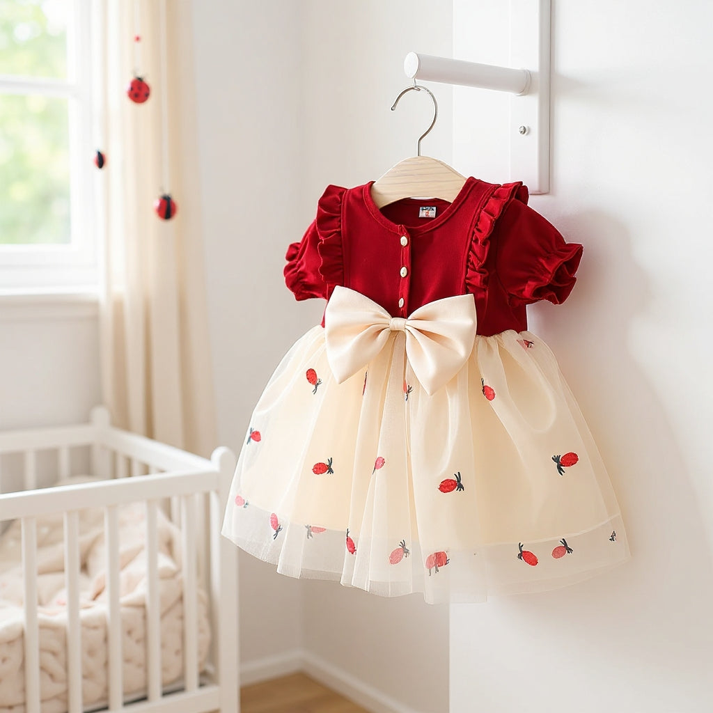 🍓 Cute Bunny Strawberry Baby Girl Party Dress 🎀