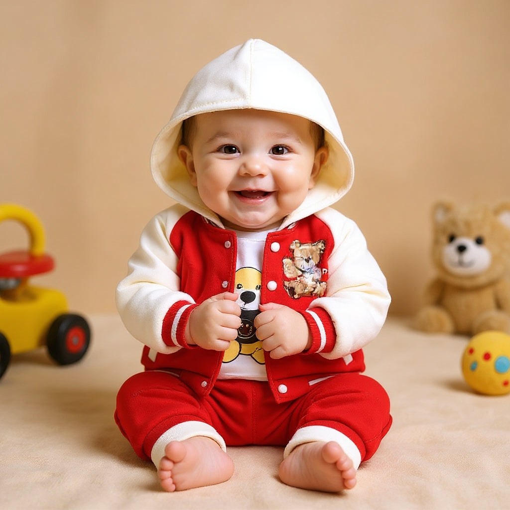 🧸 Cute Teddy Hoodie Boys 3-Piece Co-ord Set 👕✨