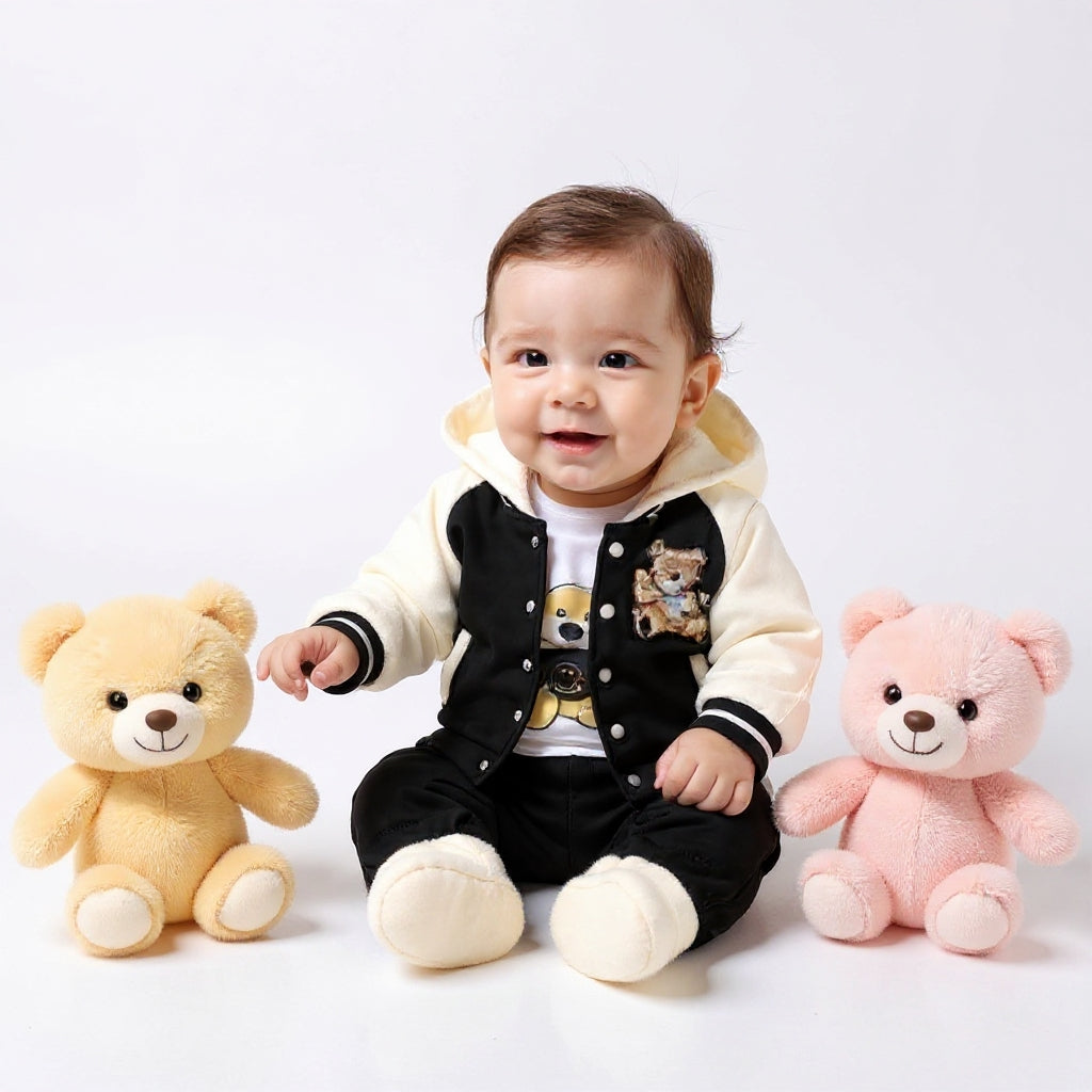 🧸 Cute Teddy Hoodie Boys 3-Piece Co-ord Set 👕✨