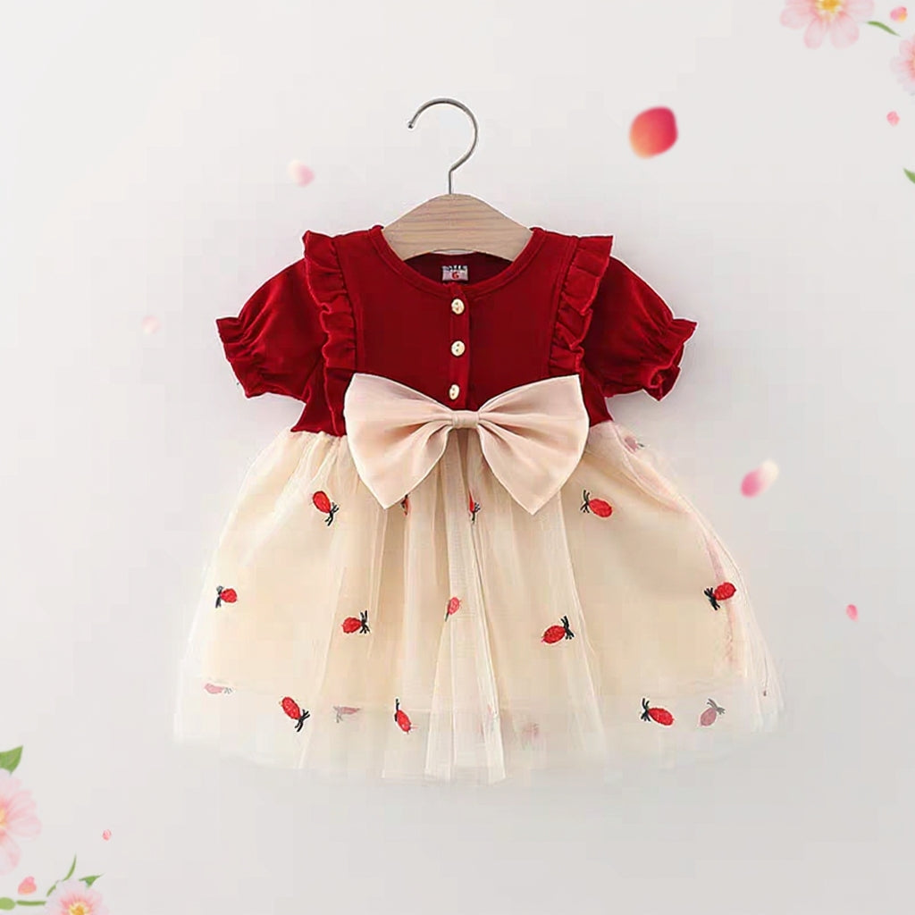 🍓 Cute Bunny Strawberry Baby Girl Party Dress 🎀
