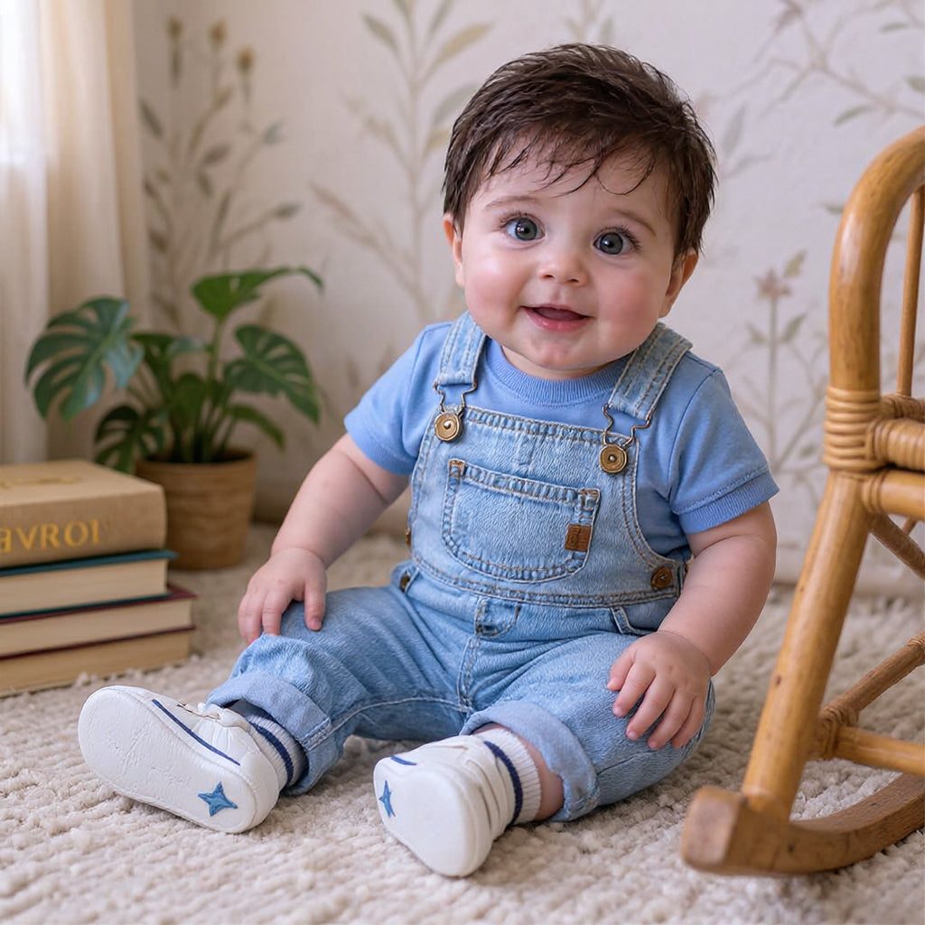 Baby Boy Denim Dungaree Set with Blue Tee 👶🩵