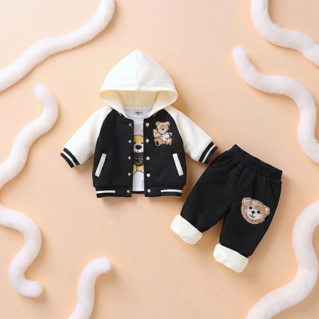🧸 Cute Teddy Hoodie Boys 3-Piece Co-ord Set 👕✨