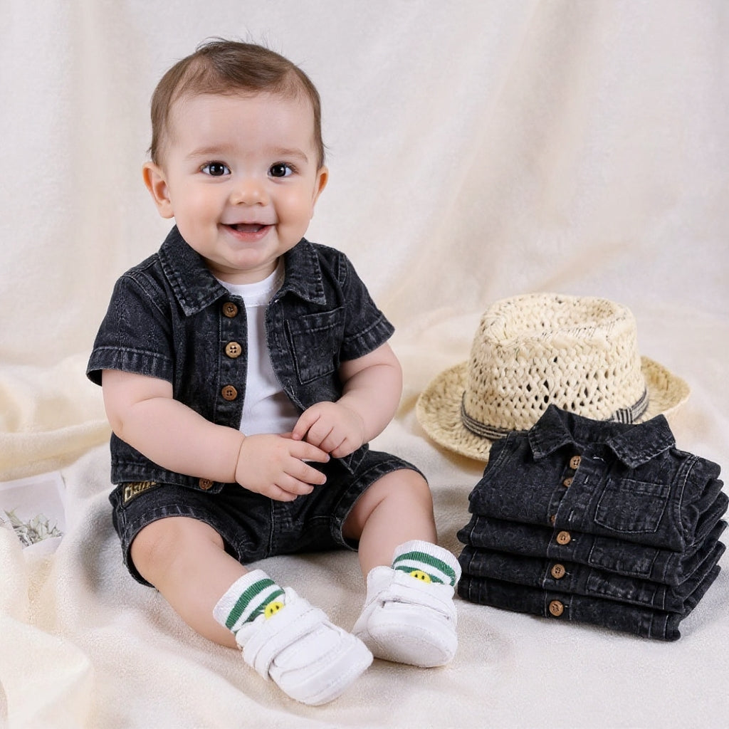 Baby & Kids Denim Co-ord Set | Shirt + T-Shirt + Shorts | Unisex (8M–5Y)