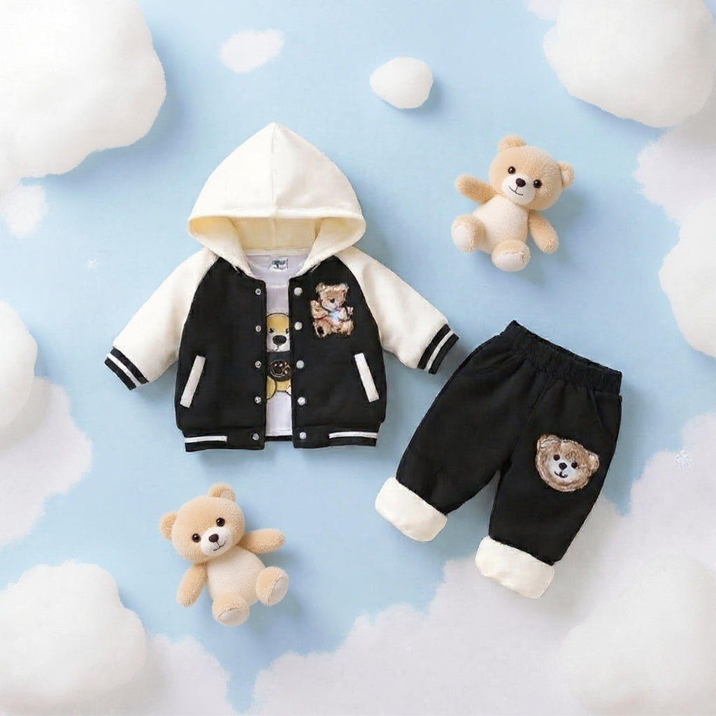 🧸 Cute Teddy Hoodie Boys 3-Piece Co-ord Set 👕✨