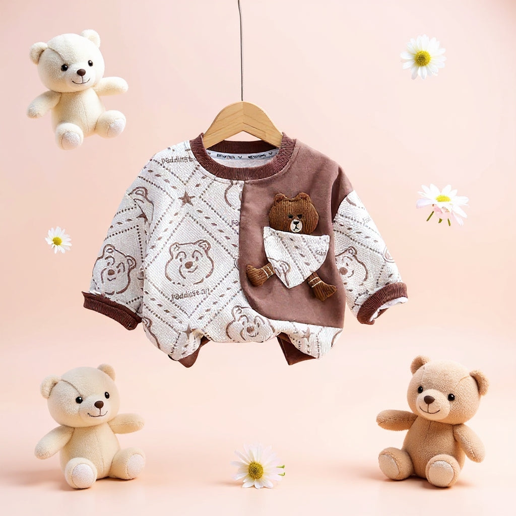 Cute Teddy Print Boys Co-ord Set