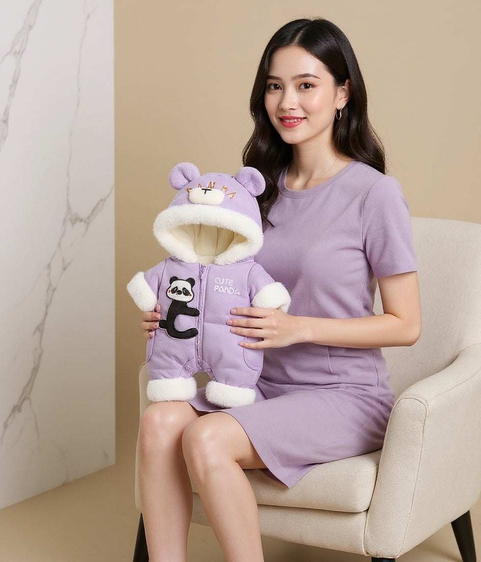Premium 1-Piece "Cute Panda" Hooded Romper – Ultra-Soft All-Season Jumpsuit for Babies!