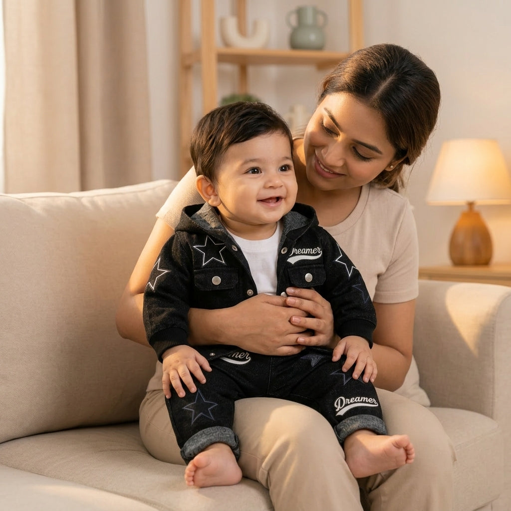 Dreamer Star Denim Jacket & Pants Set for Baby Boys 🌟 Premium 3-Piece Co-ord Set | 4 Colors Available