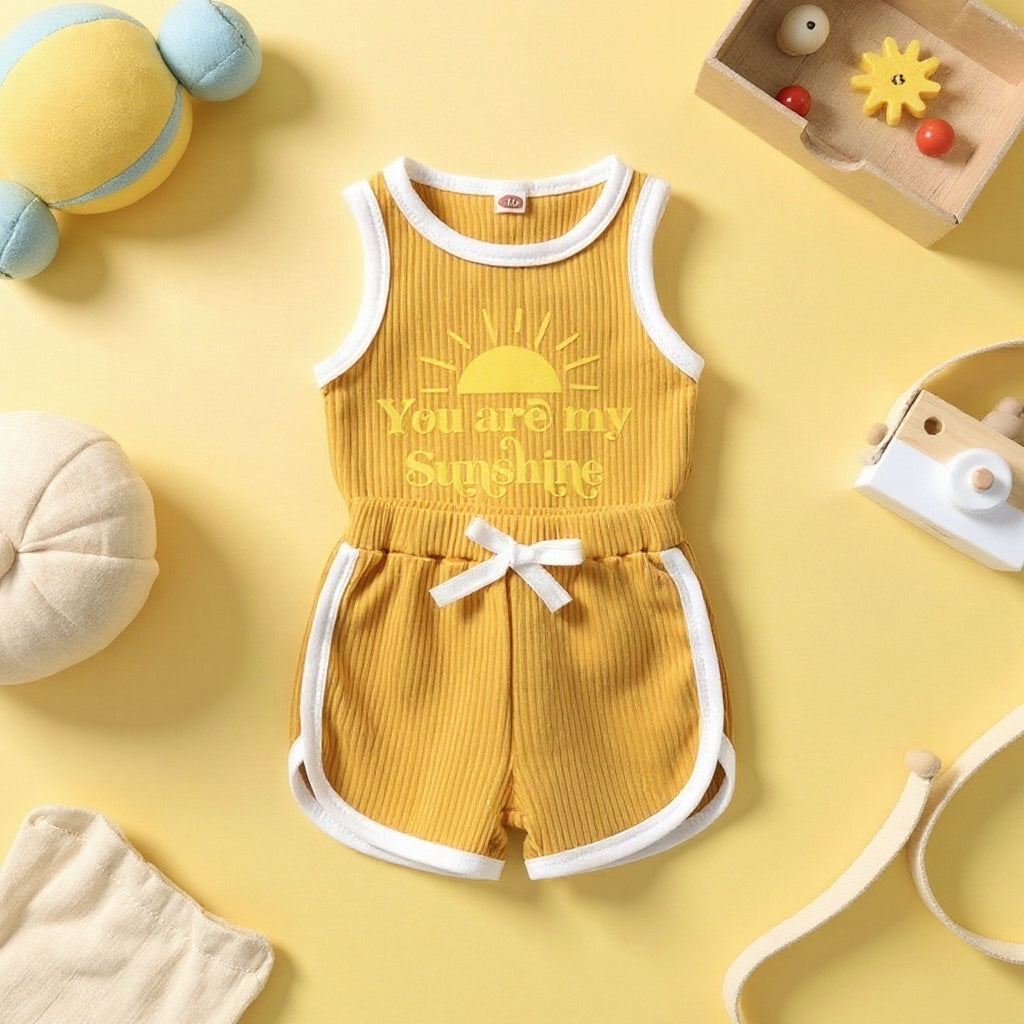 ✨ Sunshine Ribbed Kids Summer Co-Ord Set ☀️ | Soft Cotton Sleeveless Top & Shorts for Baby Boys & Girls (0-5 Years)